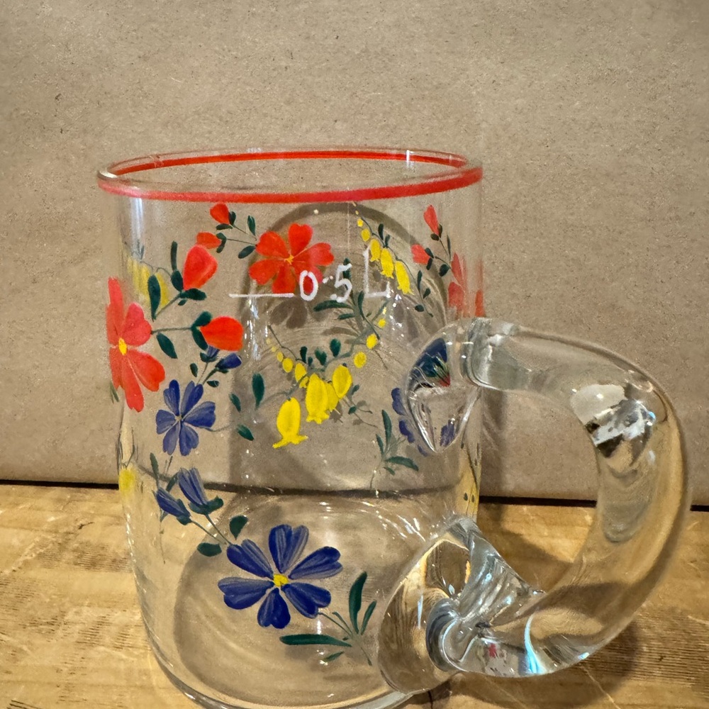 Vintage Luminarc Glass Retro Mug Cup Spring Tulips Rainbow Colors 1970s